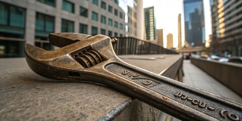 Close-Up of a Bronze Wrench Tool Highlighting Craftsmanship in Mechanics and DIY Projects for Urban Exploration Photography