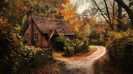 Serene and peaceful cottage in a tranquil countryside setting, surrounded by lush green fields and vibrant flowers. The perfect place for relaxation and retreat, 