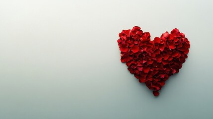 Heart-shaped arrangement of red rose petals minimalist background floral art romantic setting close-up view love symbolism