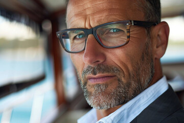 Fototapeta premium Photography of handsome man on summer cruise by yacht generative AI