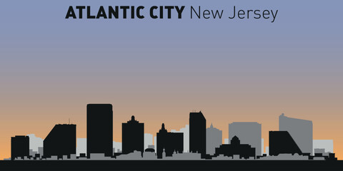 Black and white silhouettes of buildings on Atlantic skyline. Vector on a colored background.  © Dima