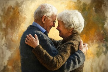 Cherishing moments of love and connection. An elderly couple shares a joyful embrace. This image captures warmth and the essence of lifelong companionship. Generative AI