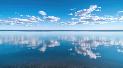 Serene Ocean Scene with Calm Waters and a Clear Blue Sky with Soft Clouds.
