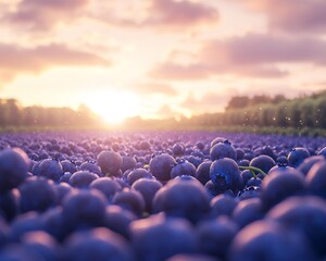 Obraz premium Glowing Blueberry Field at Sunset Stretching to the Horizon