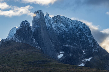 View of Ulamertorsuaq mountain and the view of surrounding mountains and glaciers in Tasermiut fjord (South Greenland)