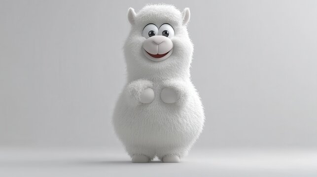Cute cartoon alpaca character studio setting 3d render minimalistic background front view whimsical concept