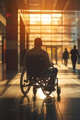 Obraz premium Office worker in a wheelchair working at a computer, performing tasks in a professional setting