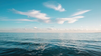 Fototapeta premium Tranquil Ocean Landscape with Calm Waters and a Clear Sky Reflected on the Horizon.