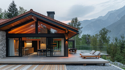 Modern Finnish Log House with CLT Beams and Minimalist Design in a Picturesque European Landscape- 300 DPI 