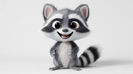 Obraz premium Playful cartoon raccoon character studio setting digital art bright environment front view whimsical design