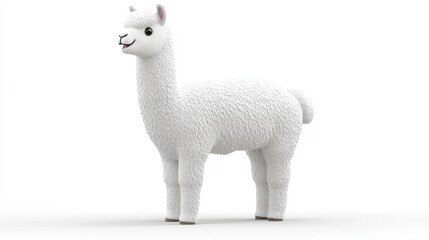 Fototapeta premium Cheerful llama in white fur studio setting 3d illustration minimalist design front view playfulness