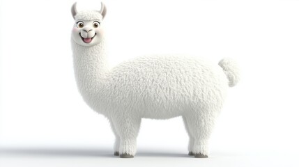 Fototapeta premium Cheerful llama character digital art cute design bright white background 3d viewpoint fun concept for kids