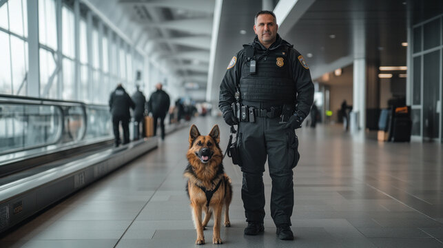 Police officer with dog at the airport