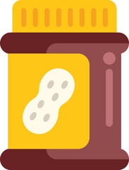 Simple vector illustration of a peanut butter jar, featuring a yellow label with a peanut illustration