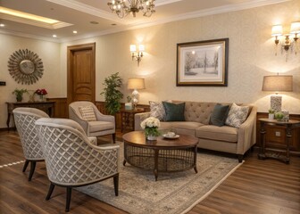Cozy Living Room Interior Design with Elegant Furniture and Warm Wooden Flooring