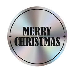 Silver Christmas holographic sticker, label with iridescent effect. With the inscription Merry Christmas. Vector illustration EPS10. Transparent background
