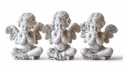 Praying angels sculpture christmas decor watercolor clipart studio environment focused view spiritual concept