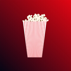 Popcorn vector illustration on red background. Can be used for any platform or purpose. Action promotion and advertising mockup Isolated symbol sign used for: mobile, app, design, web, dev, ui, ux