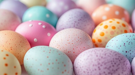 Fototapeta premium Vibrant Easter Eggs with Pastel Colors and Unique Textures in a Festive Arrangement.