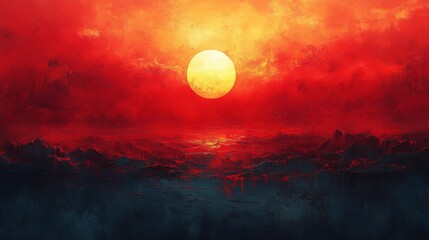 Obraz premium Abstract Red Sunset over Mountains. Generative AI