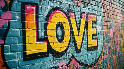 graffiti text love appearing on urban wall