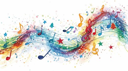 Vibrant christmas watercolor clipart featuring musical notes and holiday elements festive celebration colorful background artistic viewpoint joyful concept