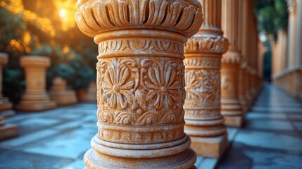 Close-Up of Textured Ancient Temple Columns. Generative AI