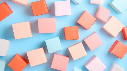 Obraz premium Colorful squares are scattered on a blue background