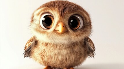 Obraz premium Cute owl chick studio animal portrait soft lighting frontal view fluffy character