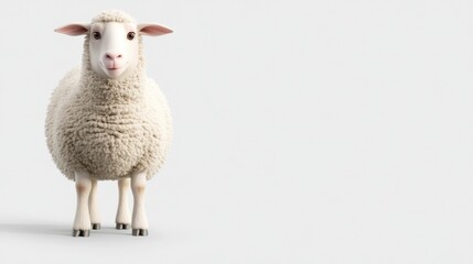 Naklejka premium Friendly sheep in studio setting 3d render fluffy wool and big eyes minimalist environment close-up view animal concept