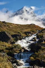 Obraz premium View of Ulamertorsuaq mountain and the view of surrounding mountains and glaciers in Tasermiut fjord (South Greenland)