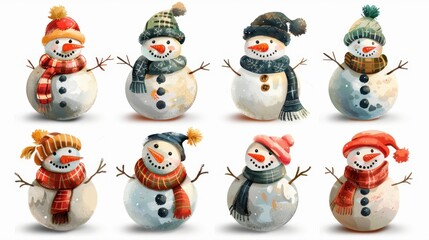 Festive snowman collection christmas themed watercolor clipart winter wonderland creative art environment cheerful perspective holiday spirit