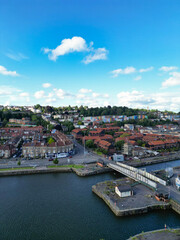 Fototapeta premium Aerial View of Cumberland Basin Central Bristol City of Southwest of England, Great Britain. High Angle Footage Was Captured with Drone's Camera from Medium High Altitude on May 28th, 2024.