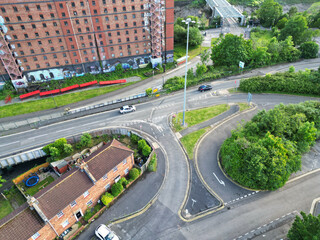 Aerial View of Cumberland Basin Central Bristol City of Southwest of England, Great Britain. High Angle Footage Was Captured with Drone's Camera from Medium High Altitude on May 28th, 2024.