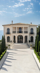 Fototapeta premium Carmel-by-the-Sea Mediterranean villa with dramatic Pacific cliffs and cypress grove, California coastal estate