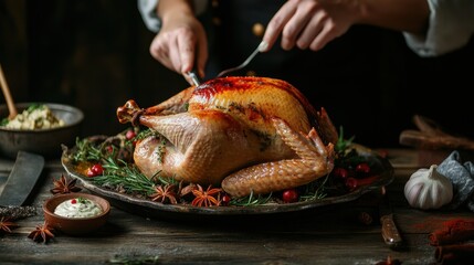 Bake roasted turkey dish for luxury traditional thanksgiving holiday gathering dinner