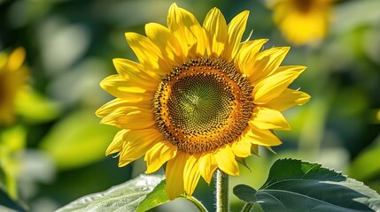 Obraz premium A vibrant yellow sunflower in a field of greenery