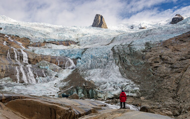 View of Ulamertorsuaq mountain and the view of surrounding mountains and glaciers in Tasermiut...