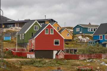 Obraz premium Nanortalik town, village of multicolor houses in south Greenland
