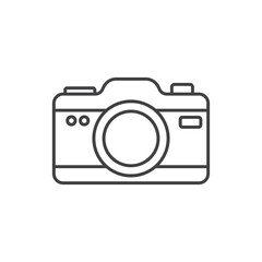 Photo camera icon in flat line style. Photography equipment vector illustration on isolated background. Professional photographic sign business concept.
