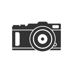 Photo camera icon in flat style. Photography equipment vector illustration on isolated background. Professional photographic sign business concept.