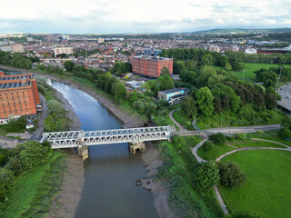Naklejka premium Aerial View of Cumberland Basin Central Bristol City of Southwest of England, Great Britain. High Angle Footage Was Captured with Drone's Camera from Medium High Altitude on May 28th, 2024.