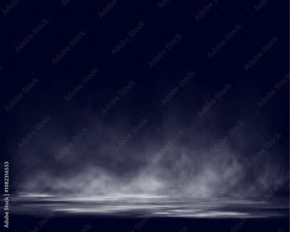 Poster Smoke on dark atmospheric background with low fog drifting across ground soft gradients .