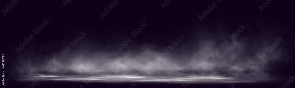 Poster Smoke on dark atmospheric background with low fog drifting across ground soft gradients .