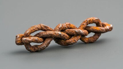 Fototapeta premium The trade war is affecting global exports,An antique, rusted iron knot sculpture showcasing intricate twists and an aged texture, set against a soft grey background.