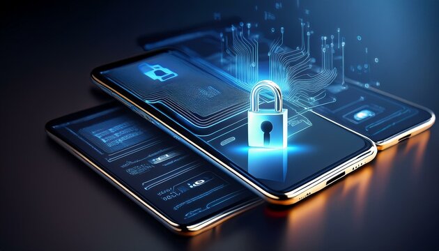 スマートフォンの画面にロックされたデータファイルと鍵アイコンが表示され、データセキュリティの重要性を強調するシンプルなビジュアル。
