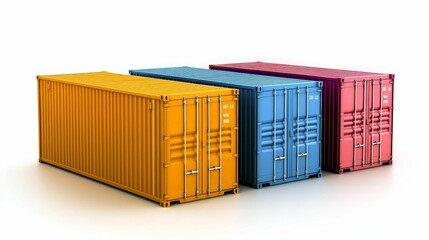 Obraz premium The trade war is affecting global exports,A vibrant arrangement of shipping containers in yellow, blue, and pink, showcasing modern logistics and transportation design.