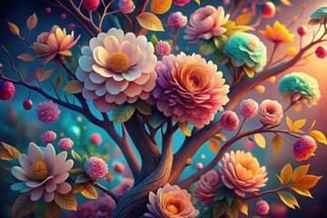 a tree with flowers and the word love on it