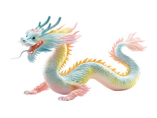 Majestic Colorful Dragon Sculpture with Whimsical Detail and Graceful Curves on a Transparent Background, Symbolizing Mythology and Culture for Art and Fantasy Themes