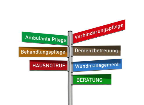 Wegweiser, Pflegedienst, freigestellt als PNG-Datei